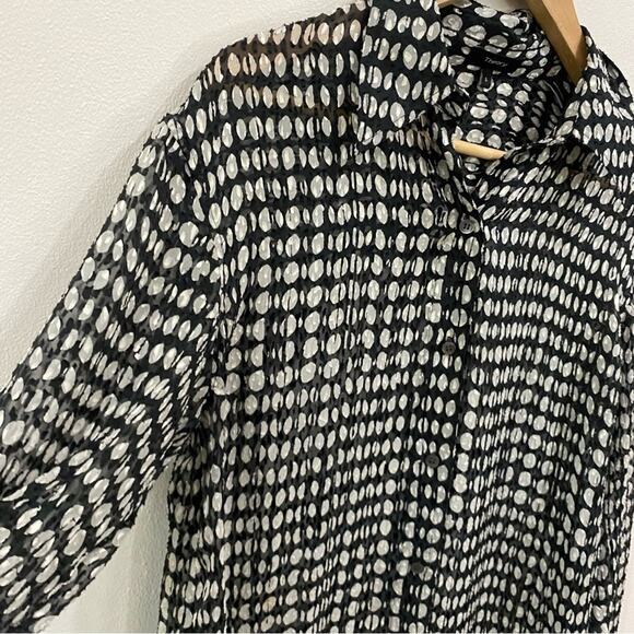 Theory Silk Blend Sheer Weekender Shirt Broken Oval Print Long Sleeve Sz S - Picture 7 of 12